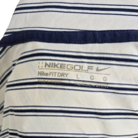 Nike Golf Mens Polo‎ Shirt Large Blue White Striped Dri Fit Stretch Sportswear - Picture 6 of 6